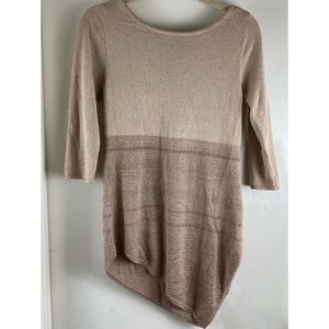 White House/Black Market Asymmetrical Tan Gold Metallic Striped Sweater A181